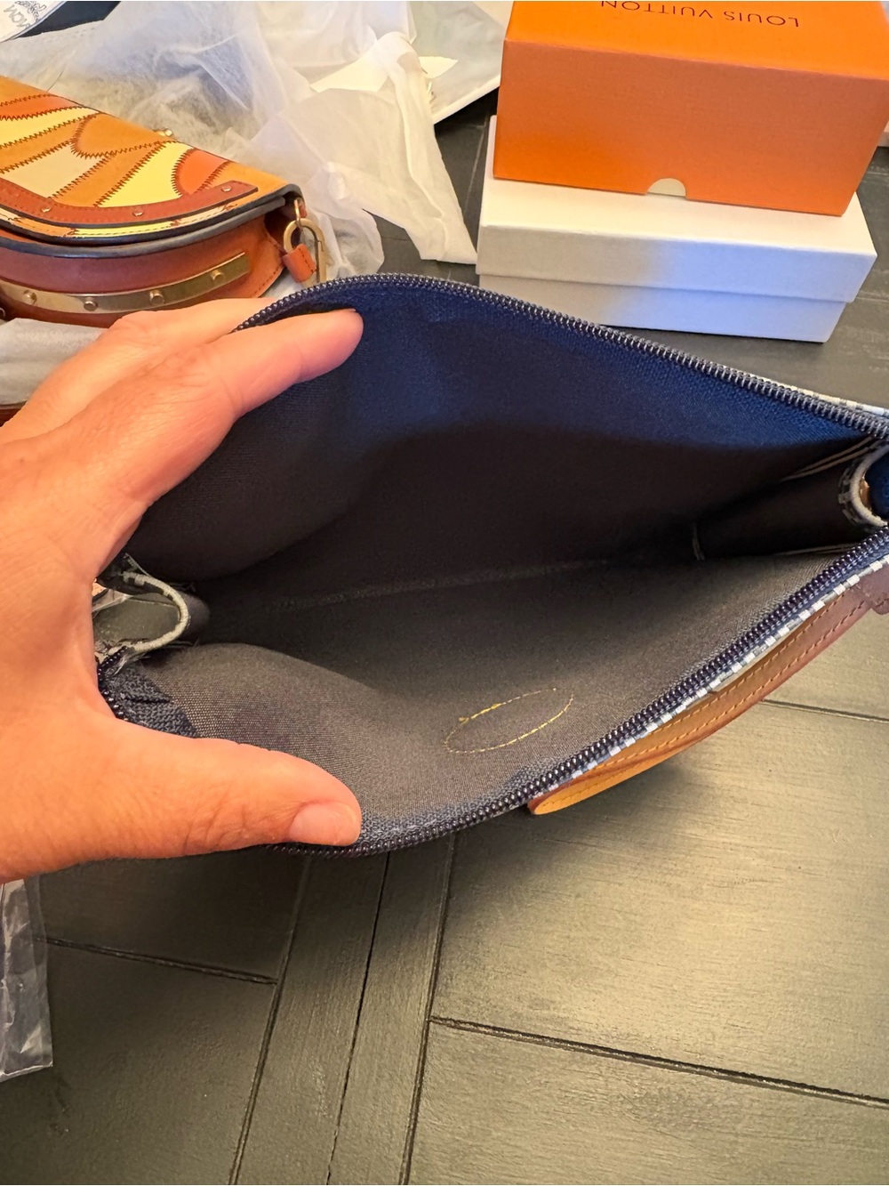 Fendi Blue and Tan FF Logo Canvas Toiletry Pouch - Picture 3 of 4
